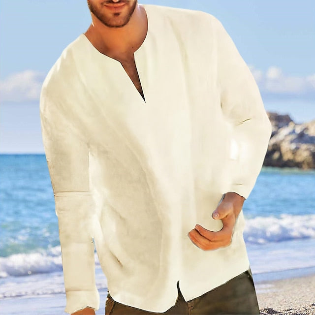 Blue Light Beach Men's Shirt Summer Linen