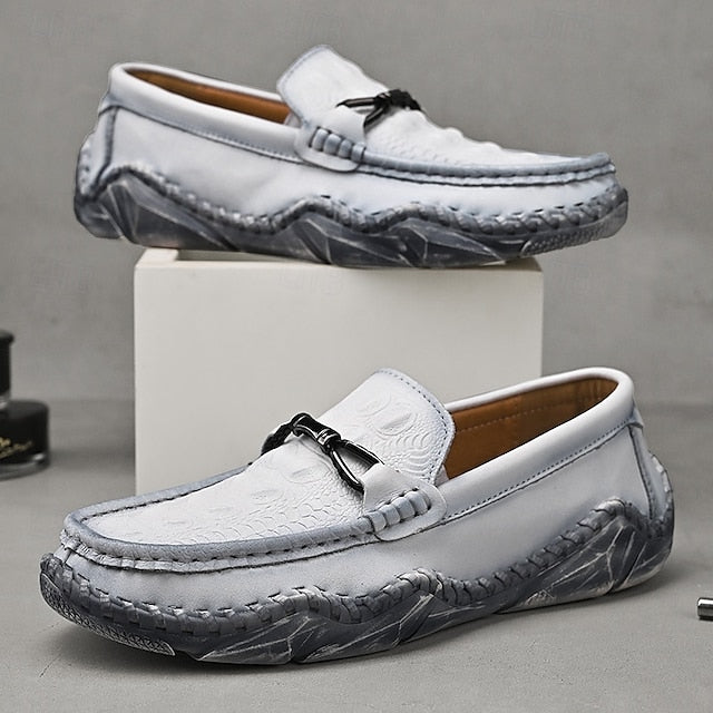 Faux - with Leather Detail Men's White Moccasins Tassel