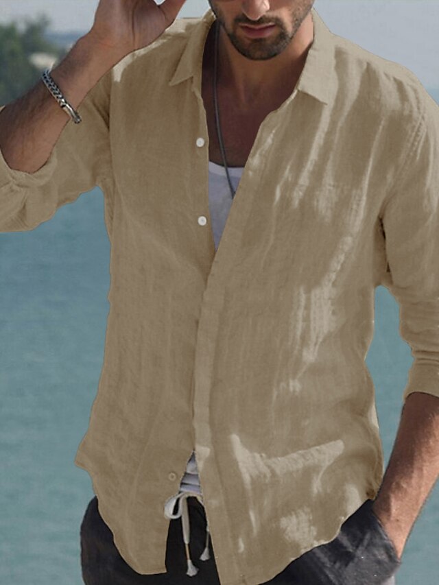 Button Linen Up Wear Shirt Men's Beach Summer