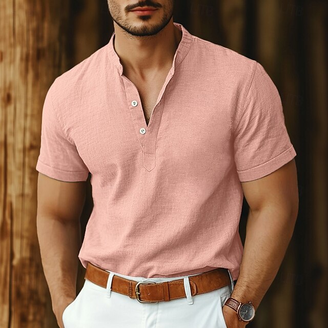 Collar Linen Shirt Popover Men's Band