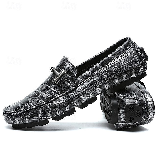 Pattern Leather Faux - Purple Crocodile Men's Loafers