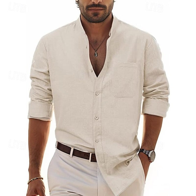 White Men's Chinese Cotton Linen Shirt