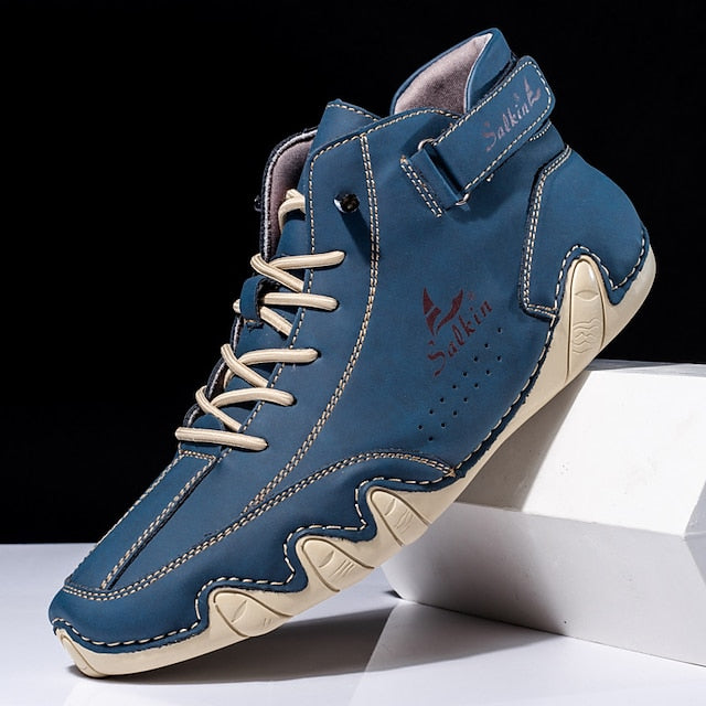 Teal Stylish Handmade Men's High-Top Lace-Up - Boots Suede