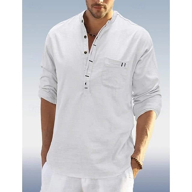 Band Linen Collar Popover Men's Shirt