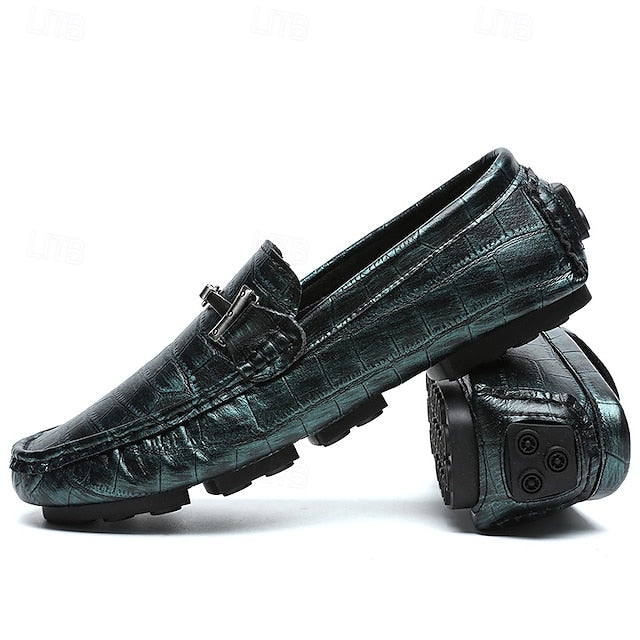 Pattern Leather Faux - Purple Crocodile Men's Loafers