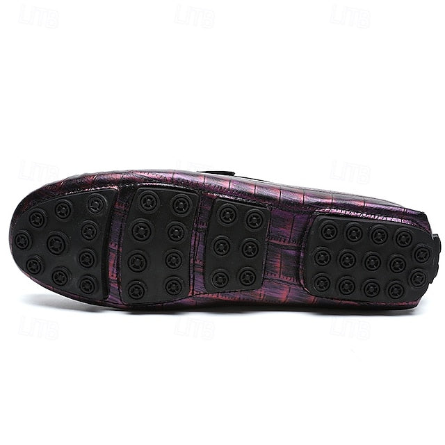 Pattern Leather Faux - Purple Crocodile Men's Loafers