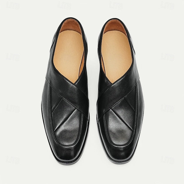 Loafers Men's Slip-On Strap - Cross Handmade Gray Leather