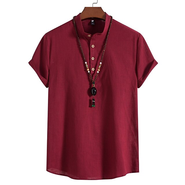 Chinese White Shirt Men's Cotton Linen Collar
