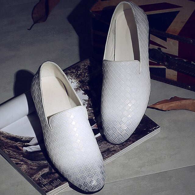 Leather Woven Blue Slip-On Loafers - Men's Stylish Faux