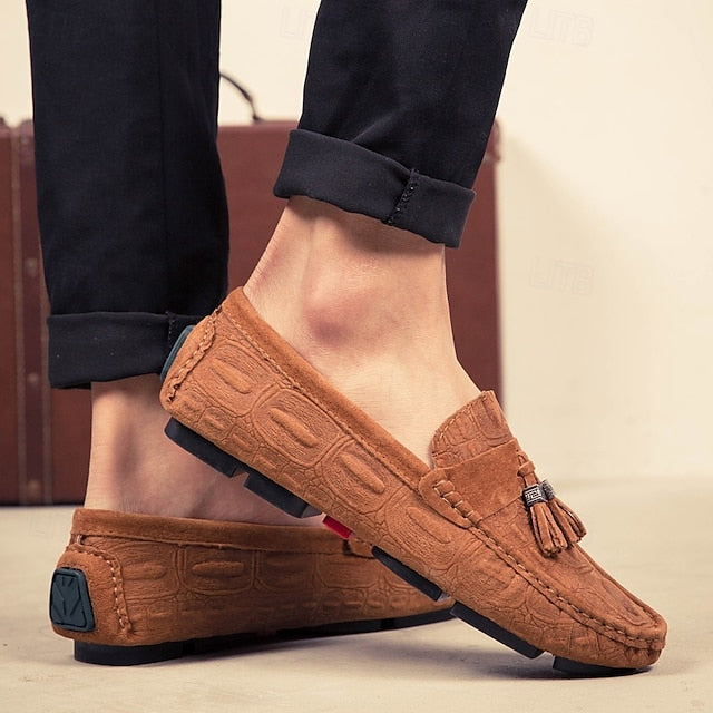 Tassel Men's and Faux with Loafers Brown Suede Detail