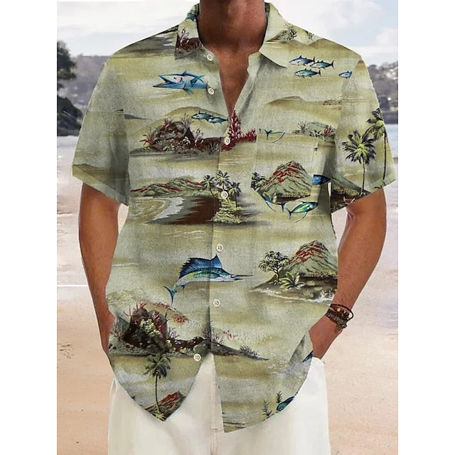 Beach Hawaiian Men's Linen Shirt Summer