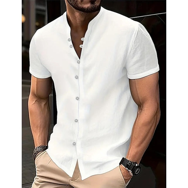 Shirt Summer Band Linen Collar Men's