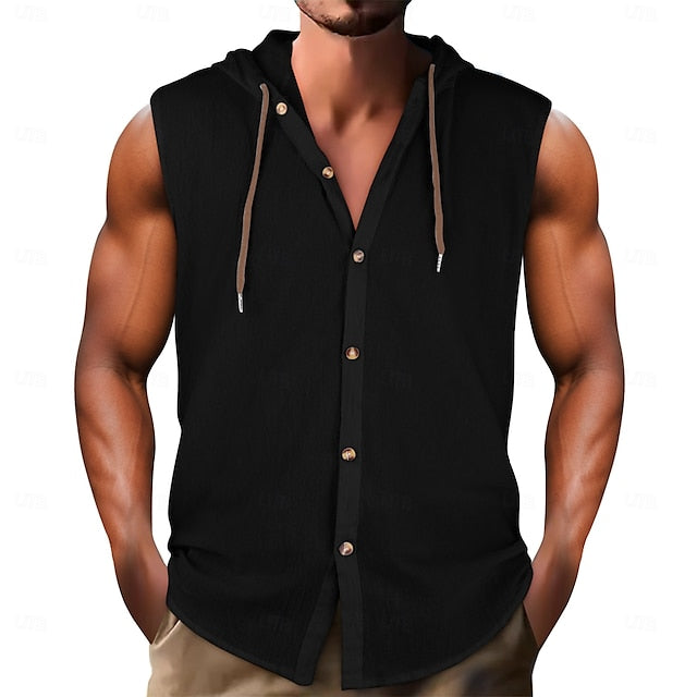 Linen Beach Shirt Hooded Wear Summer Men's
