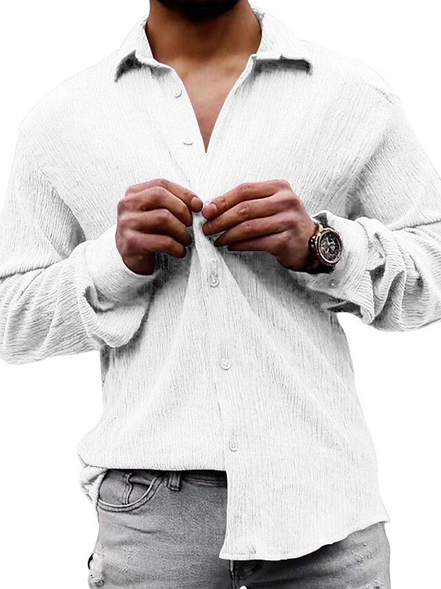 Shirt Blue Casual Men's White Up Black Button
