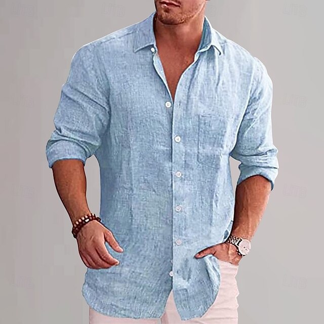 Wine Shirt Cotton Plain Men's Linen Black White Vacation