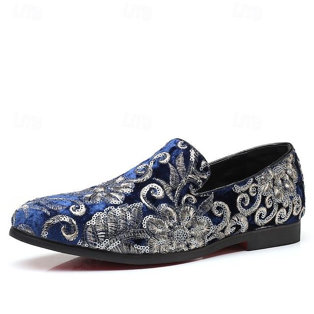 Slip-On – Stylish Floral Men's Embroidered Purple Loafers