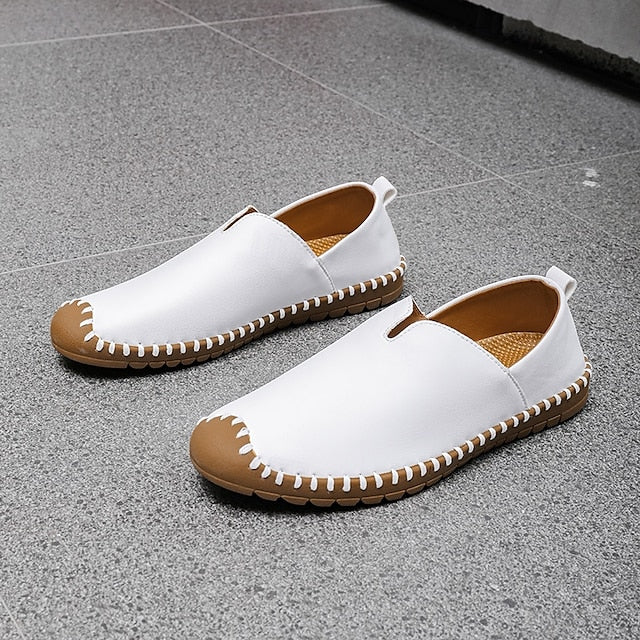 White Faux with Slip-On Casual Men's – Sneakers Leather