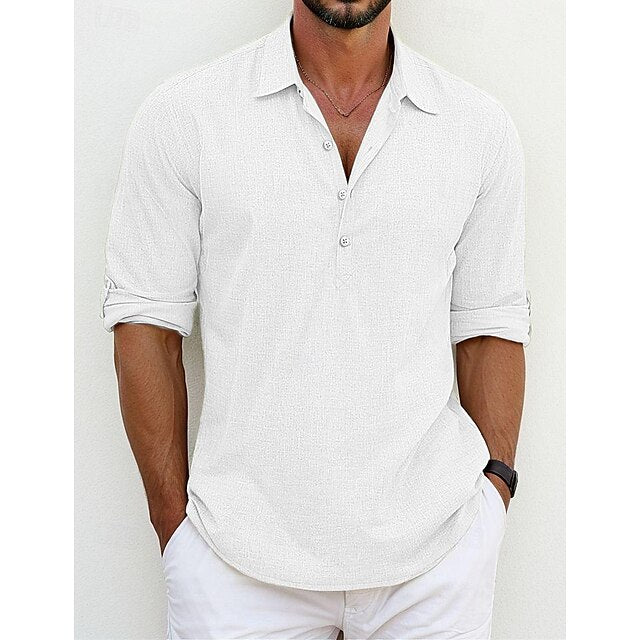 Men's Linen Wear Shirt Button Beach Summer Up