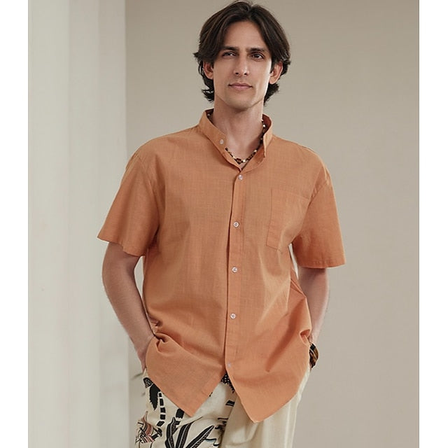 Linen Men's Casual Up Shirt Cotton Button