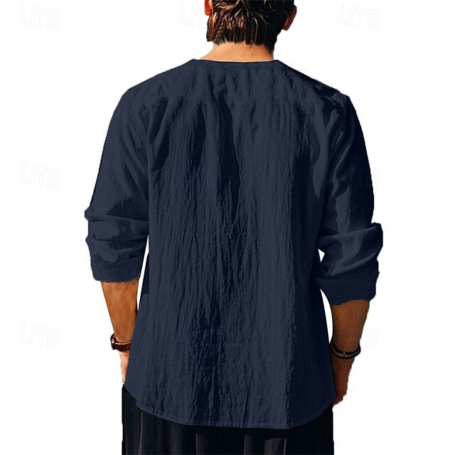 Linen Block Casual Men's Color Hawaiian Shirt