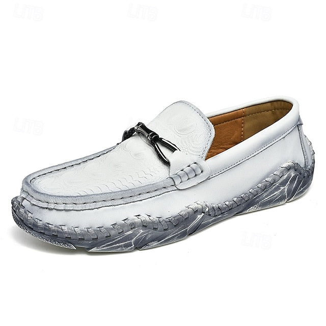 Faux - with Leather Detail Men's White Moccasins Tassel