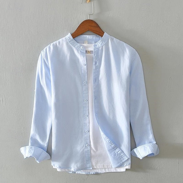 Button Up Linen Shirt Casual Cotton Men's