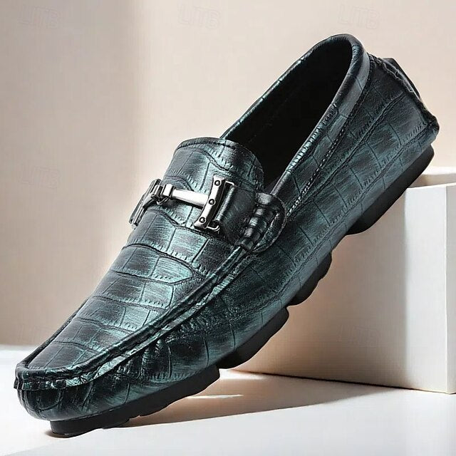 Pattern Leather Faux - Purple Crocodile Men's Loafers