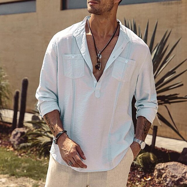 Men's Shirt Beach Button Up Wear Summer Linen