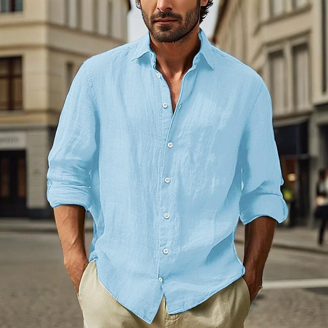 Linen Black Cotton White Pink Plain Vacation Shirt Men's