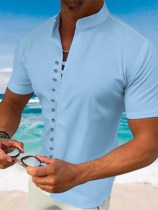 Shirt Casual Summer Up Button Wear Beach Men's