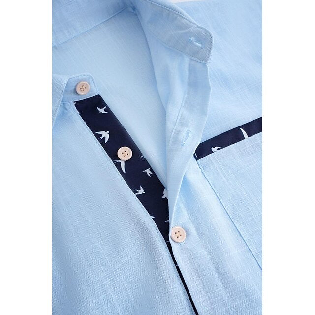 Summer Shirt Men's Up Button Beach Wear Linen