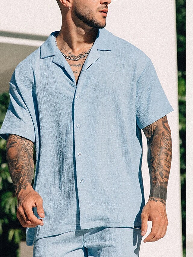 Men's Piece Button Casual 2 Summer Shirt Set Up