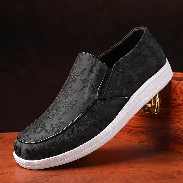 Slip-On Men's – Jacquard Loafers Floral Black Red and