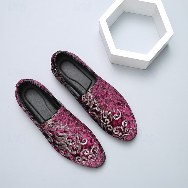 Slip-On – Stylish Floral Men's Embroidered Purple Loafers