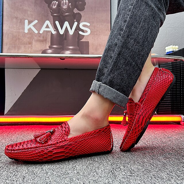 – Printed Loafers Casual White Men's Lightweight Slip-On