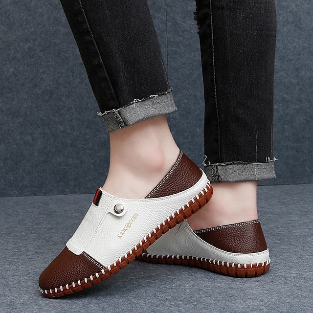 – Men's Leather Driving Loafers Slip-On Casual Two-Tone