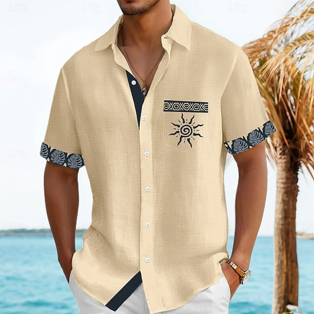 Summer Linen Beach Shirt Button Men's Up
