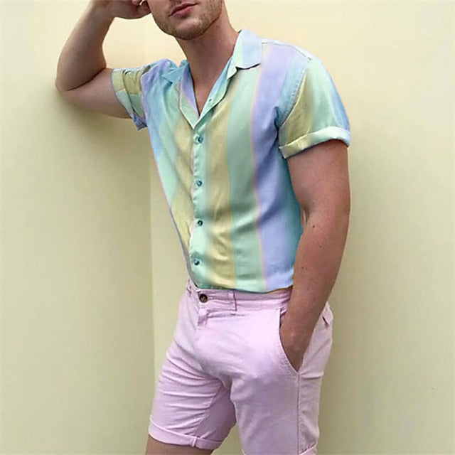 Up Summer Men's Collar Shirt Camp Button