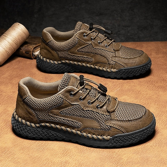Men's Tan Breathable Mesh Lace-up with Design Sneakers
