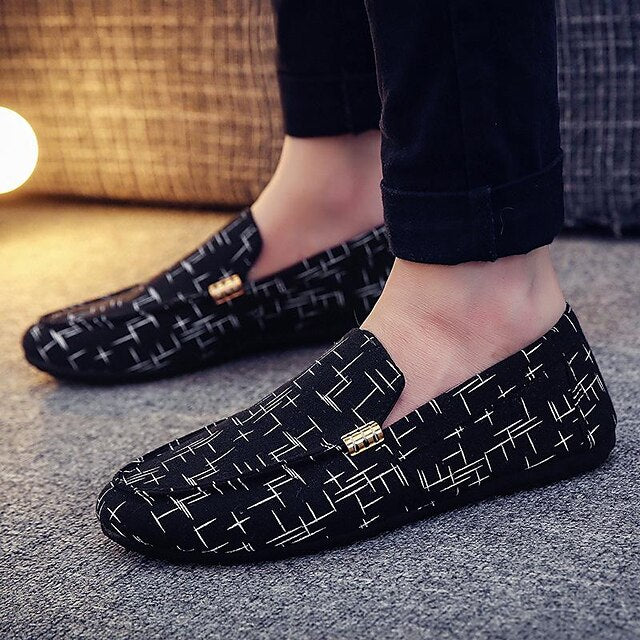 – Printed Loafers Casual White Men's Lightweight Slip-On