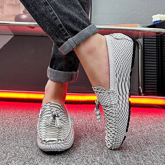 – Printed Loafers Casual White Men's Lightweight Slip-On