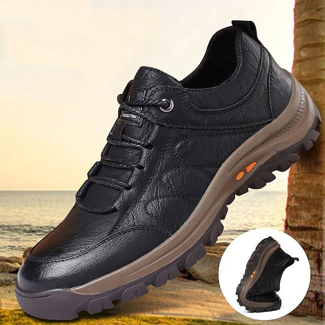 Faux Shoes Men's with Casual Hiking Non-Slip Leather Brown
