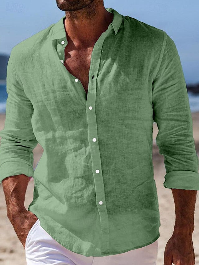 Button Beach Men's Wear Linen Shirt Summer Up