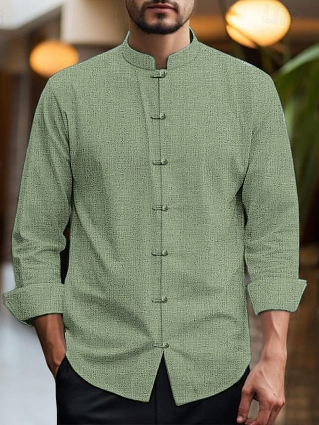 Linen Chinese Men's Shirt Cotton Collar