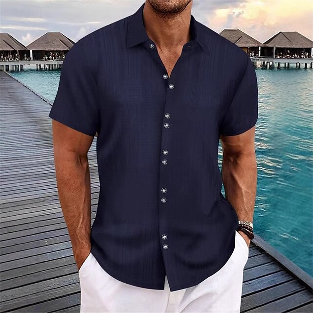 Summer Men's Shirt Button Up Beach Casual