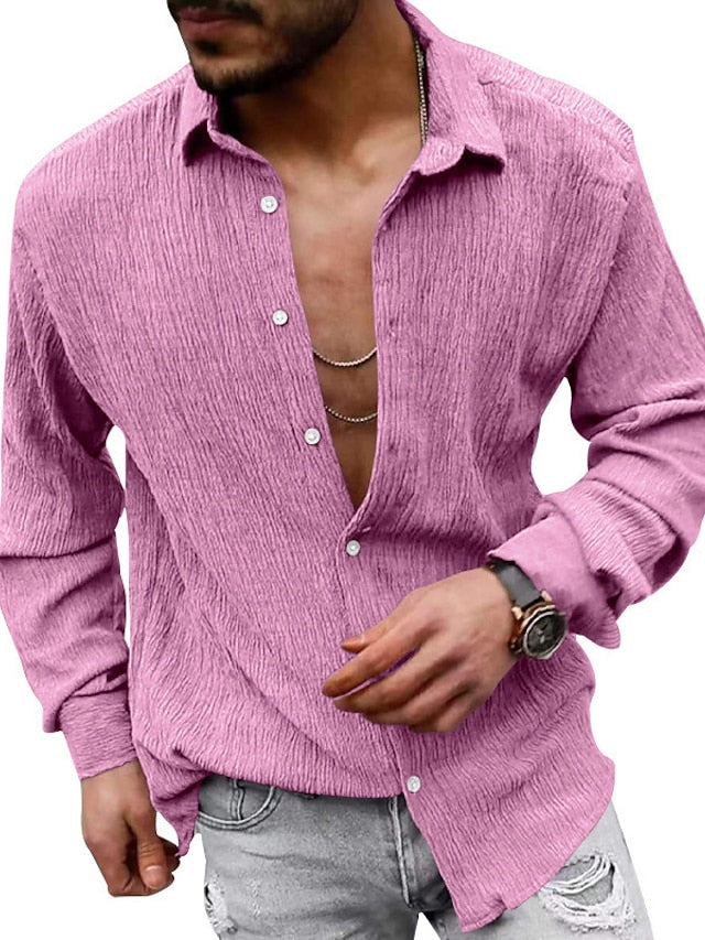 Shirt Blue Casual Men's White Up Black Button