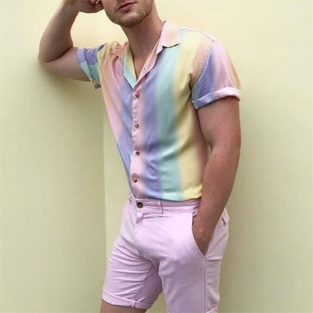 Up Summer Men's Collar Shirt Camp Button