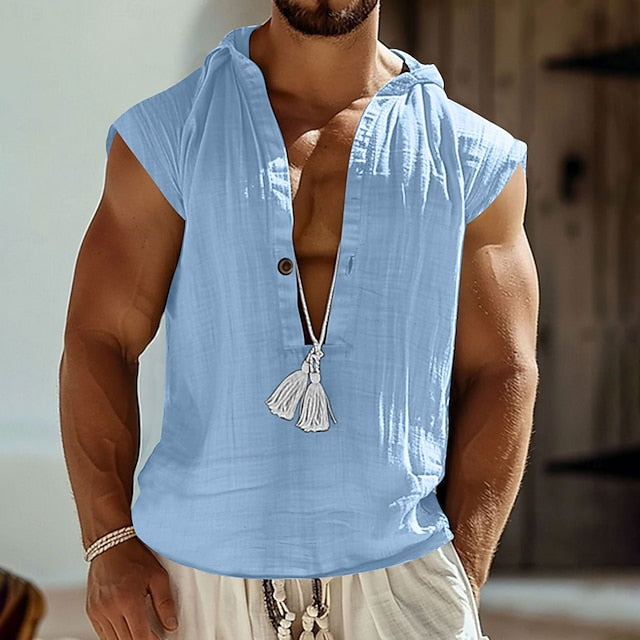 Shirt Men's Popover Summer Style Linen Viking
