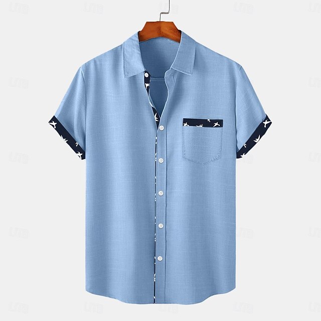 Summer Shirt Men's Up Button Beach Wear Linen
