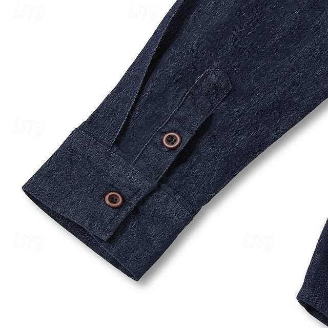 Shirt Men's Chambray Up Calico Button
